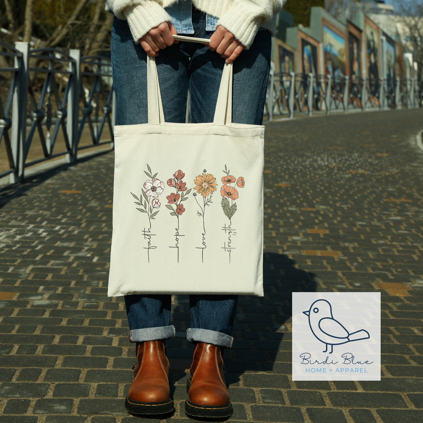 Floral Print Cotton Canvas Tote Bag