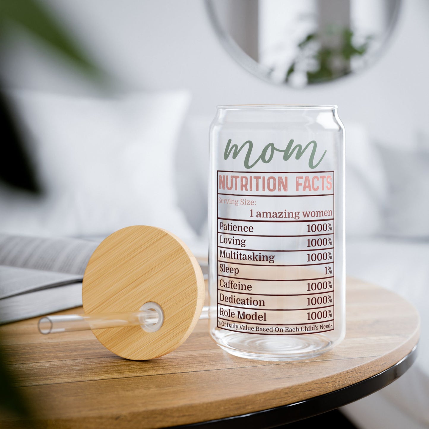 Mom Nutrition Facts Glass Tumbler - 16oz