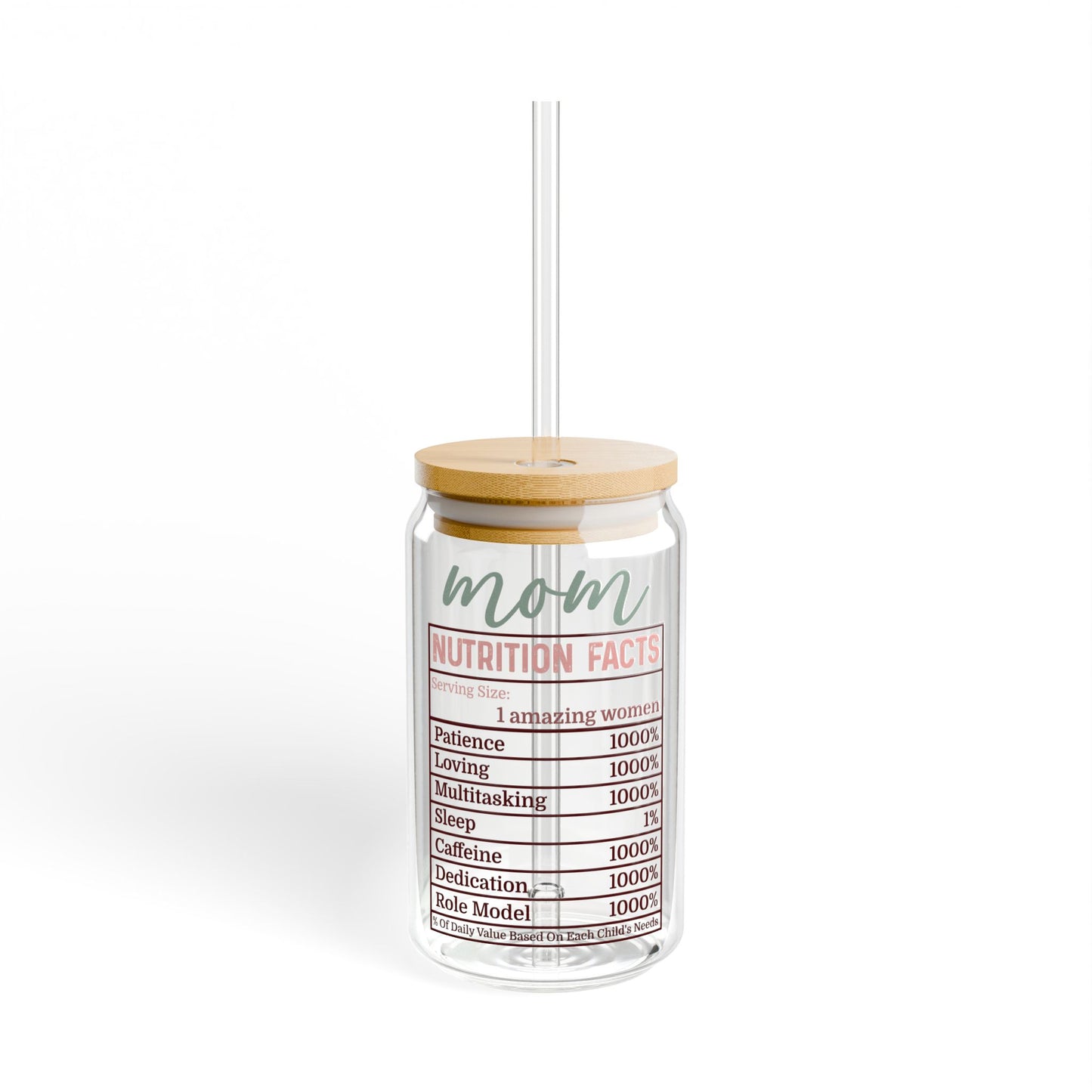 Mom Nutrition Facts Glass Tumbler - 16oz