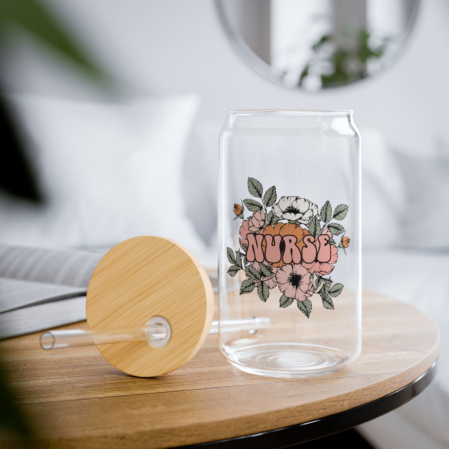 Floral Nurse Glass Tumbler