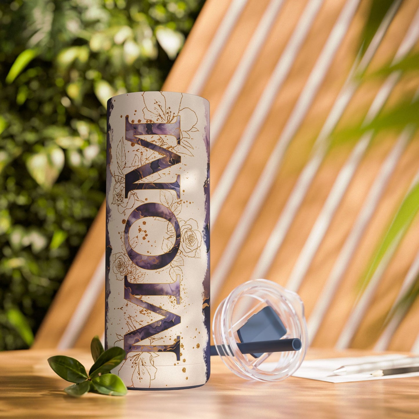 'Mom' Watercolor 20oz Skinny Tumbler