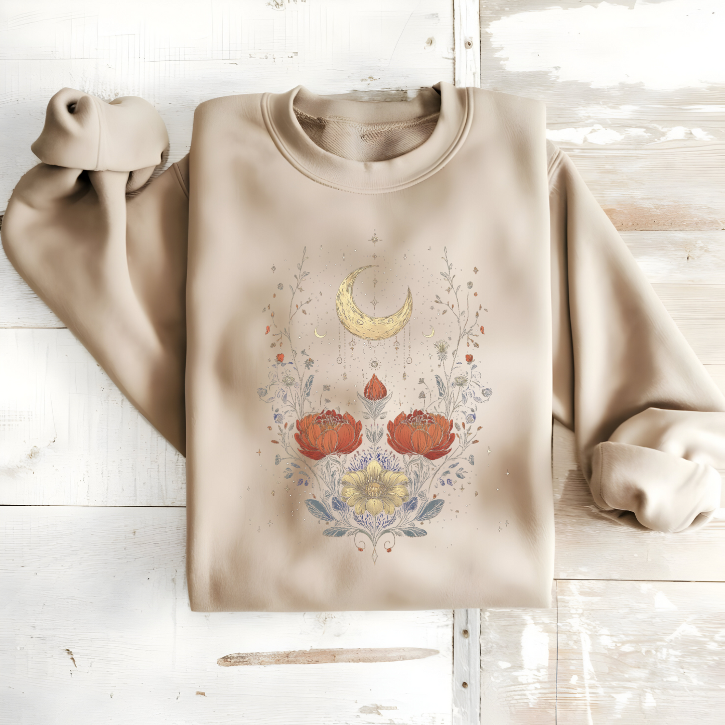 Moon and Floral Art Sweatshirt