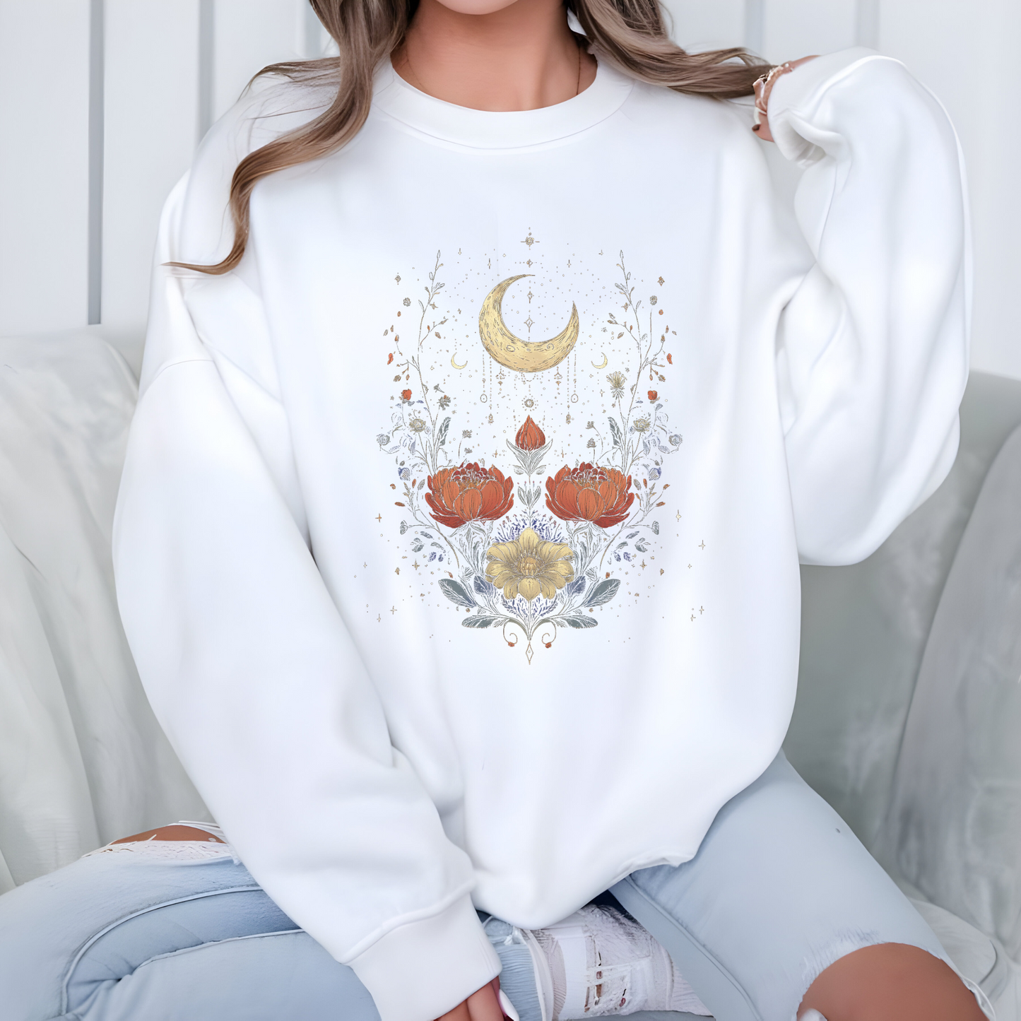 Moon and Floral Art Sweatshirt